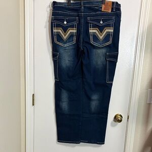 Men's Dark Blue Jeans with Tan Details